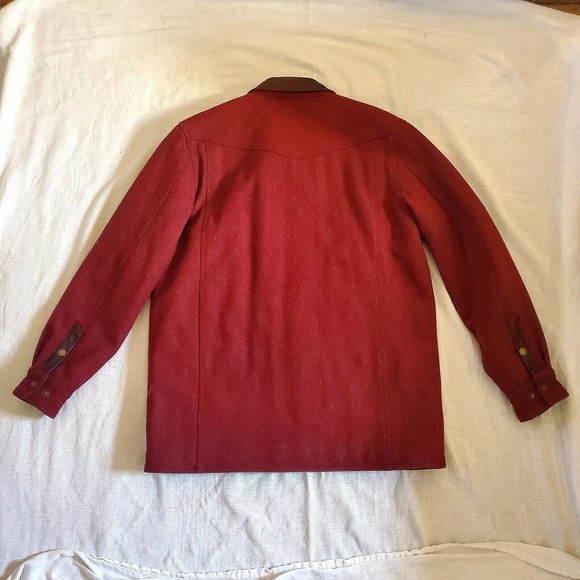 Overland Lane Men's Leather-Trimmed Wool Field Jacket Red/Brown Size Large EUC - Picture 4 of 9